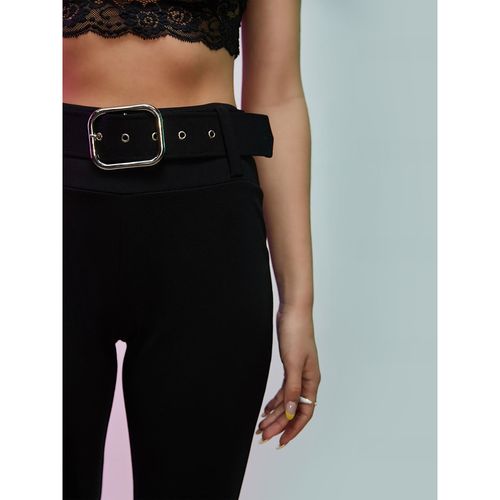 Buy MIXT by Nykaa Fashion Black Solid High Waist Belted Fit And Flare Pant  (Set of 2) Online