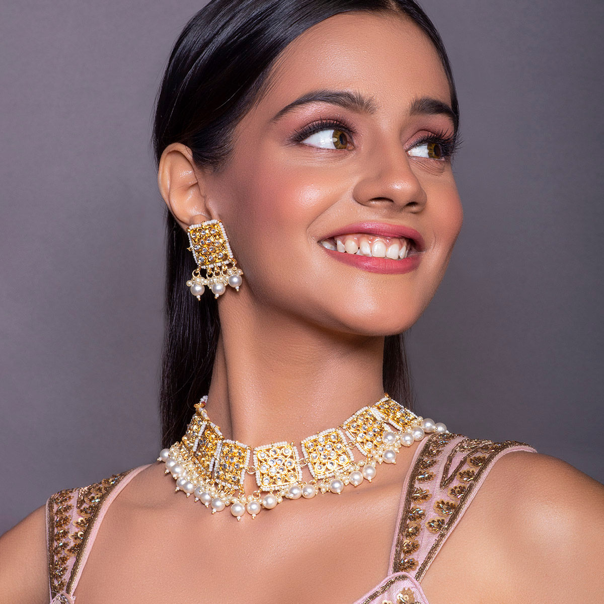 Fida Wedding Ethnic Gold Plated Kundan Pearls Jewellery Set