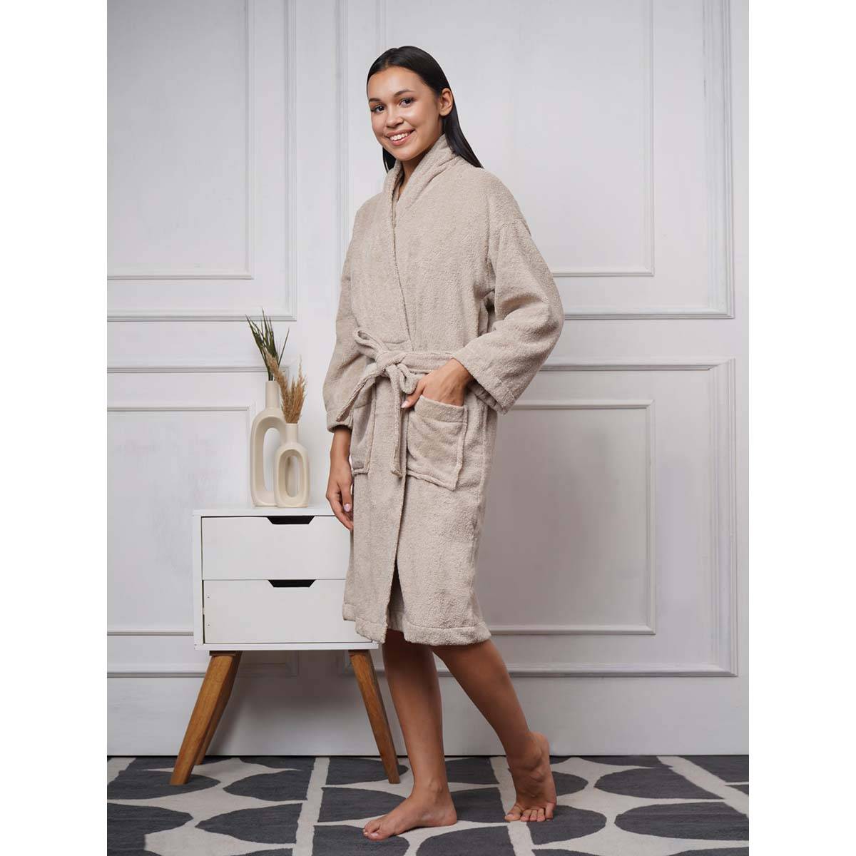 Creeva Lavish Cotton Bathrobe Soft Feel, Relax Fit, Light Cream