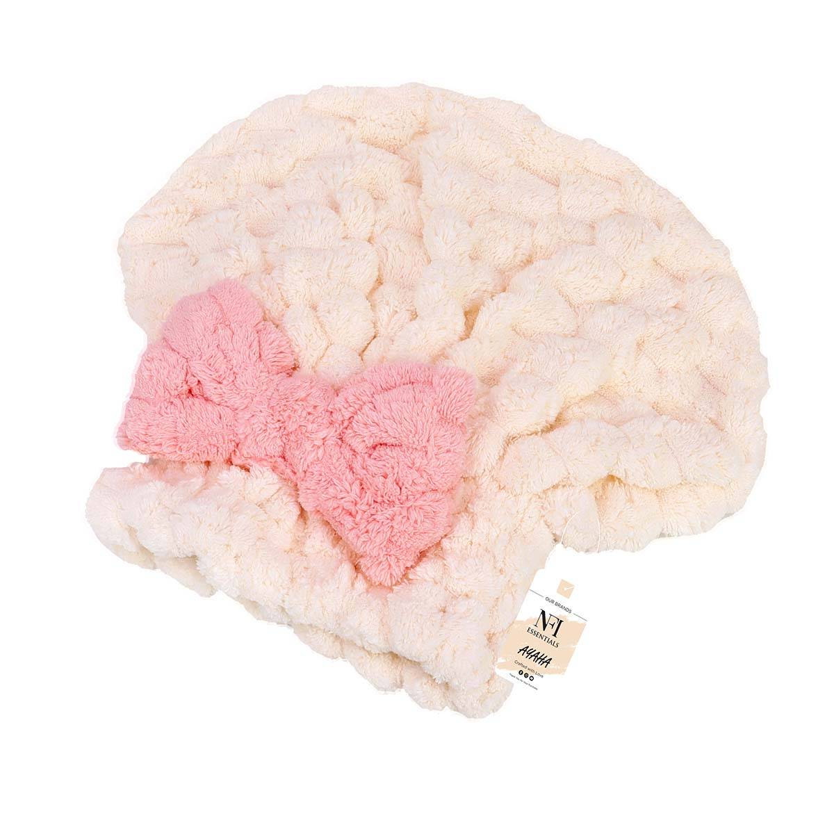NFI Essentials Hair Towel Cap Warp Super Absorbent Wet Drying Head Turban Pookie Bow Knot for Girls