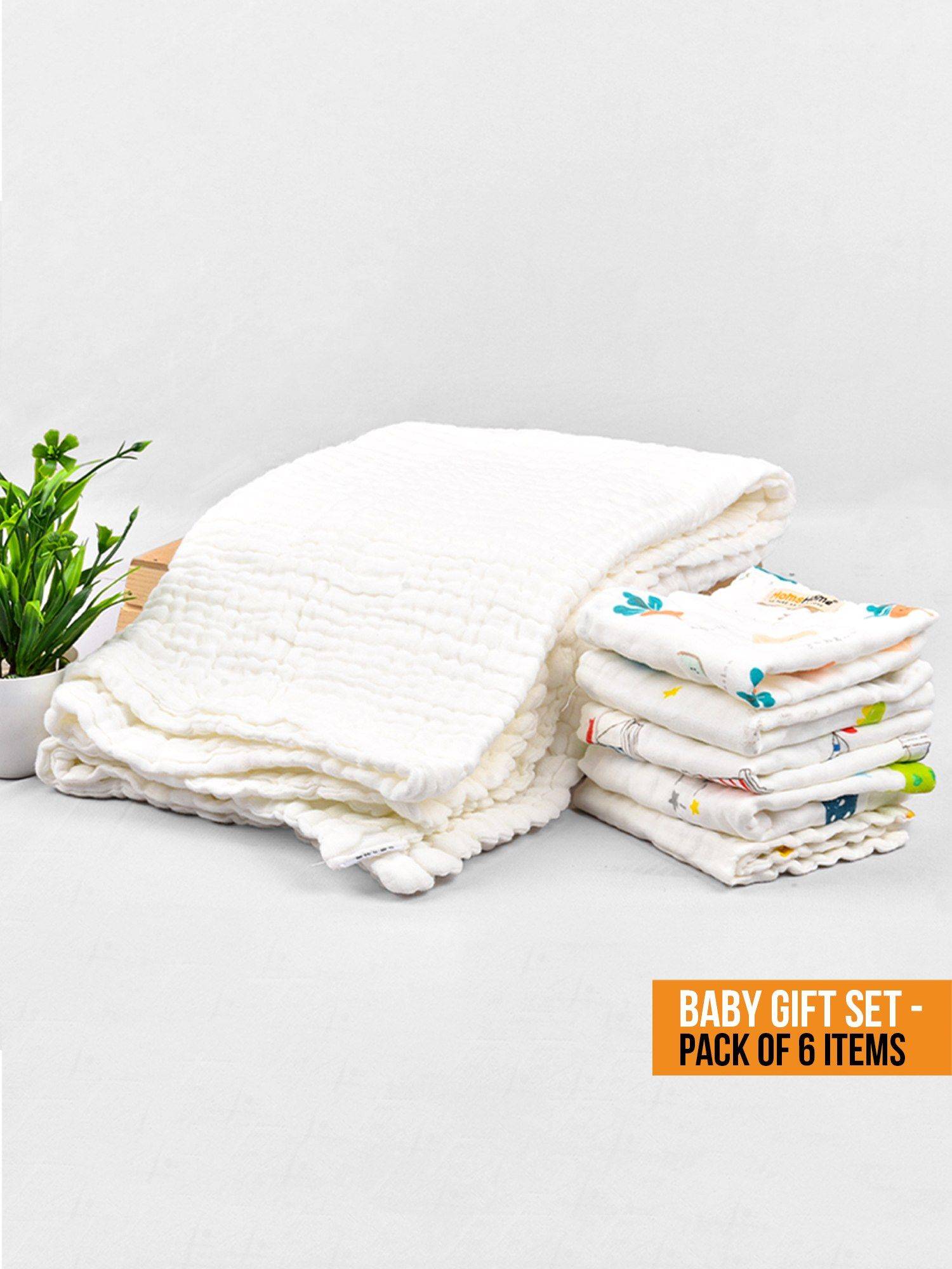 Buy Moms Home New Born Organic Cotton Muslin Gift Set - 6 Items Online