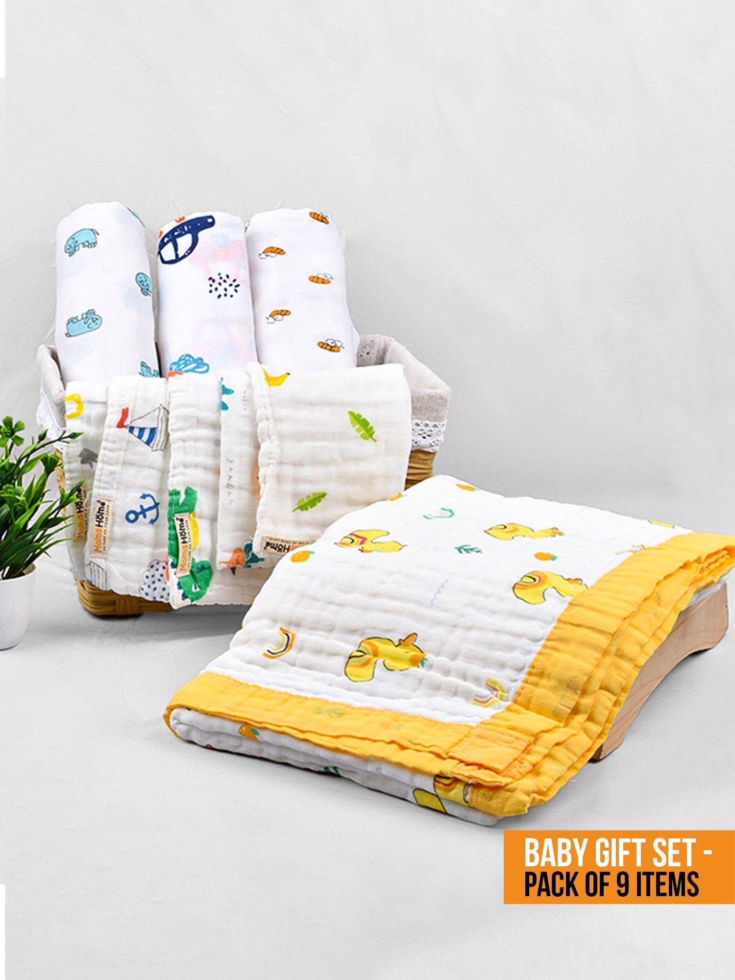 Buy Moms Home New Born Organic Cotton Muslin Gift Set - 9 Items Online