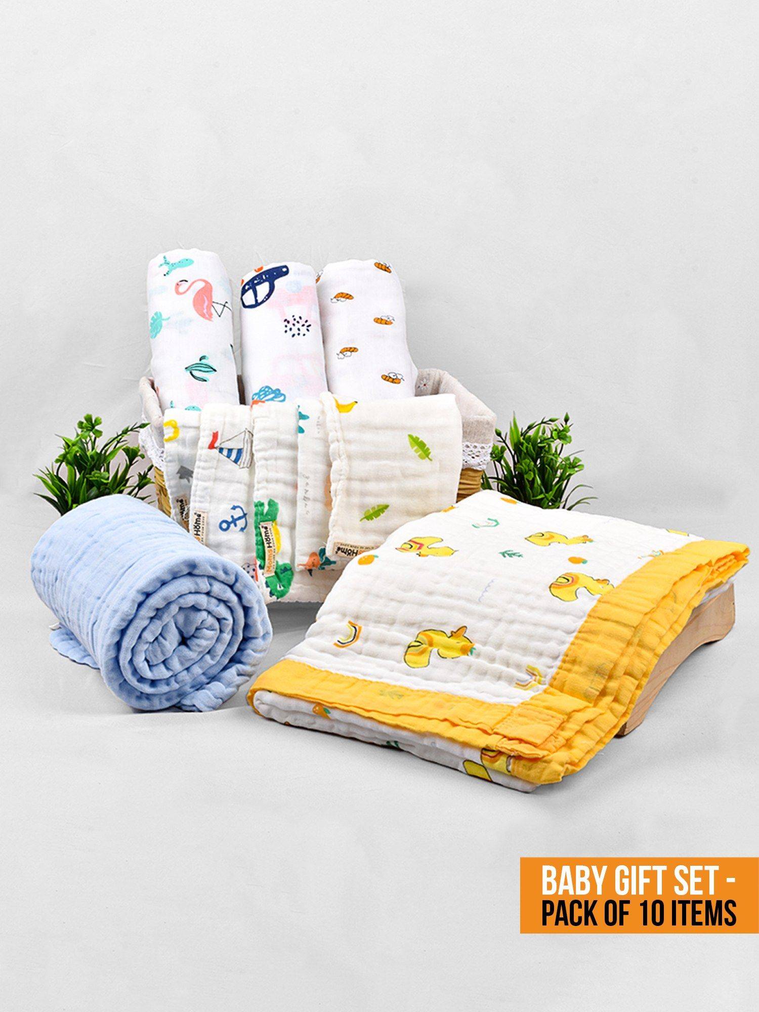 Buy Moms Home New Born Organic Cotton Muslin Gift Set - 10 Items Online