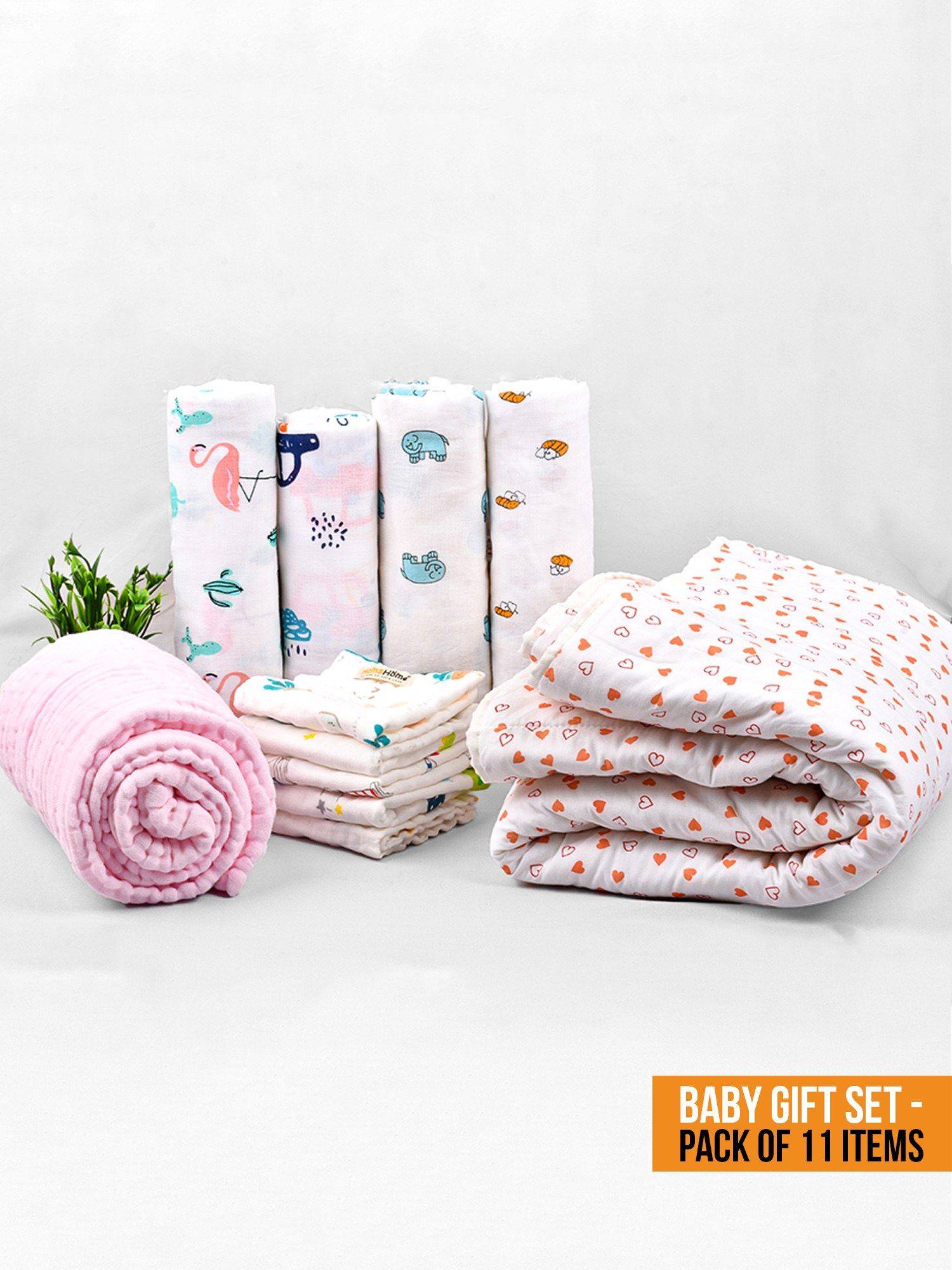 Buy Moms Home New Born Organic Cotton Muslin Gift Set - 11 Items Online