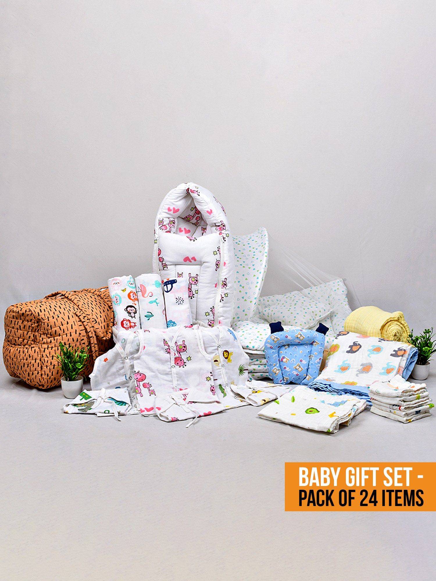 Buy Moms Home New Born Organic Cotton Muslin Gift Set - 24 Items Online