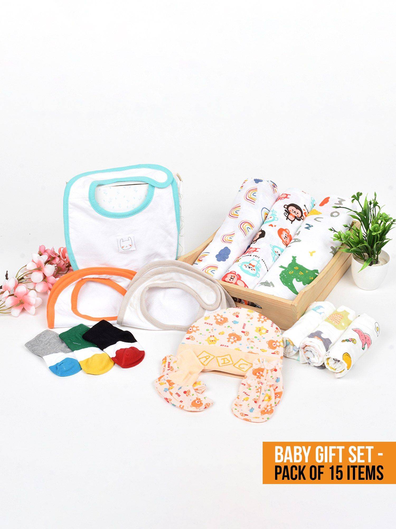 Buy Moms Home New Born Organic Cotton Muslin Gift Set - 15 Items Online