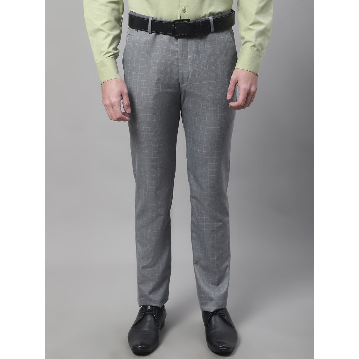 Cantabil Fawn Regular Fit Checks Trousers