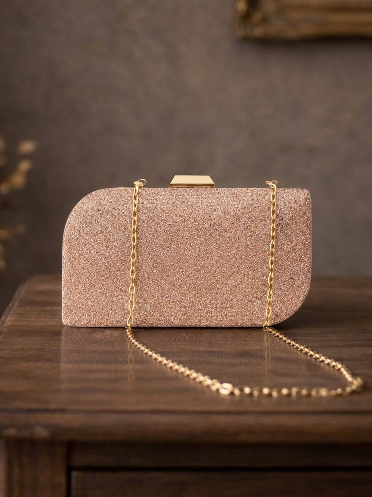 ARTKLIM Rose Gold Glitter Embroidery Clutch Bag with Detachable Strap