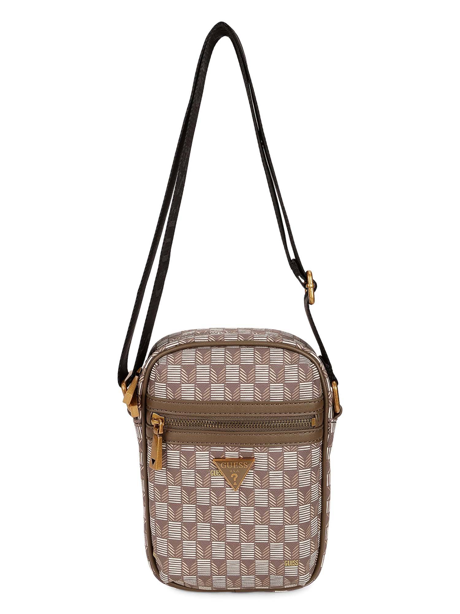 Guess Beige PU Printed MEN Cross Body Bag