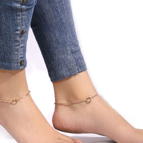 Buy Zavya Dainty Rose Gold Heart 925 Silver Anklets Pair Online