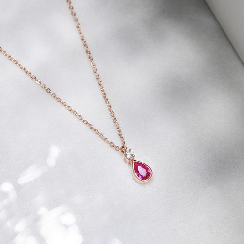 Zavya Ruby Tear Drop Rose Gold Plated 925 Sterling Silver Necklace