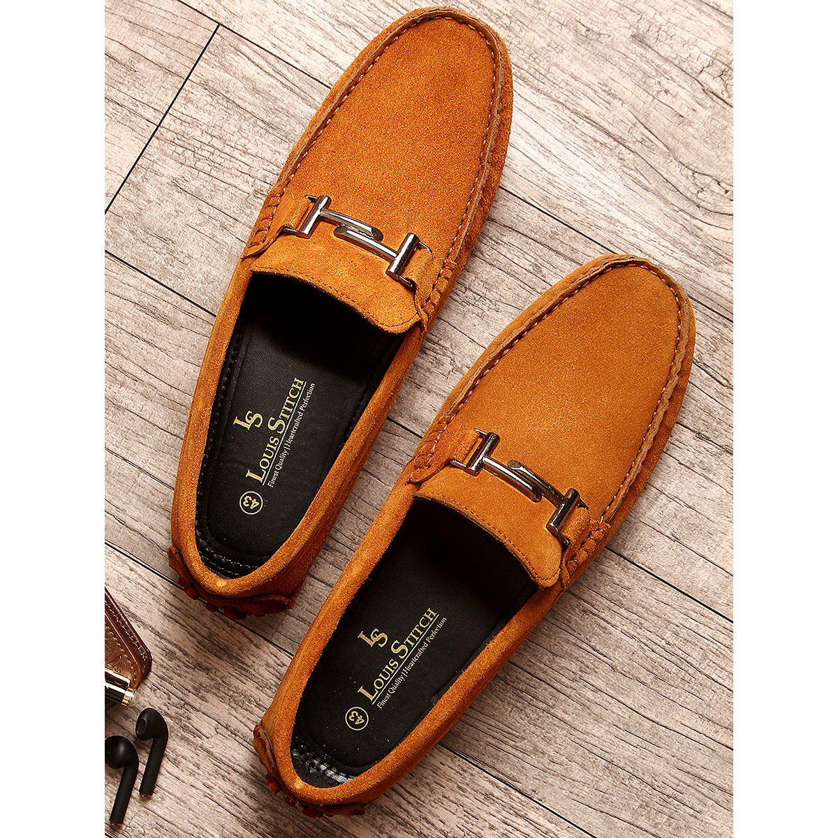 Buy Louis Stitch Solid Rust Italian Suede Leather Loafers Online 6571