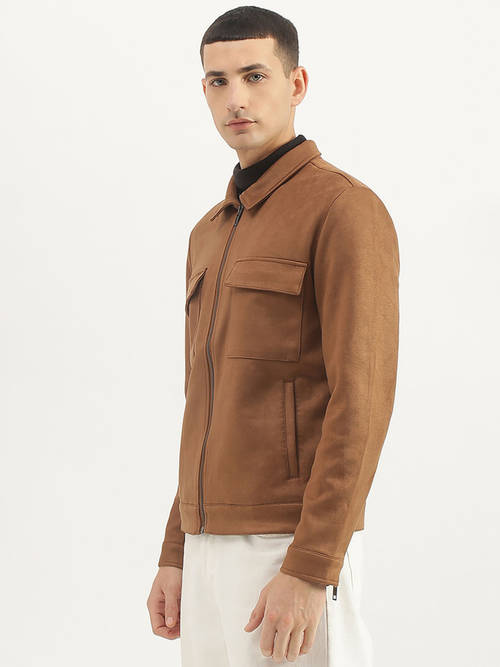 Buy United Colors of Benetton Brown Collar Neck Bomber  display picture 1