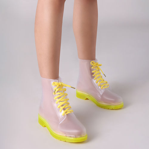 MIXT by Nykaa Fashion Transparent Yellow Lace Up Round Toe Rain Boots (EURO  36)