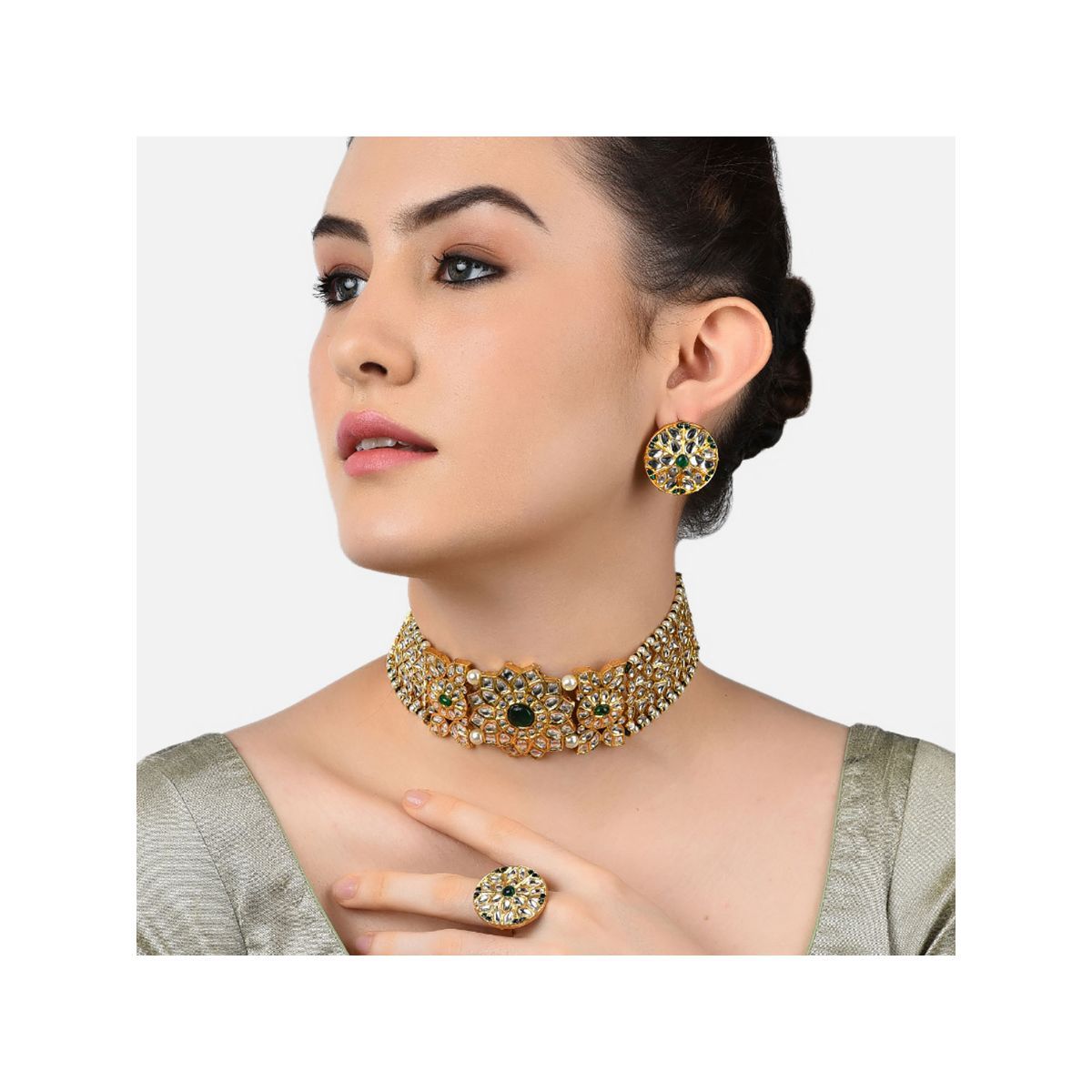 Zaveri Pearls Green Traditional Kundan 