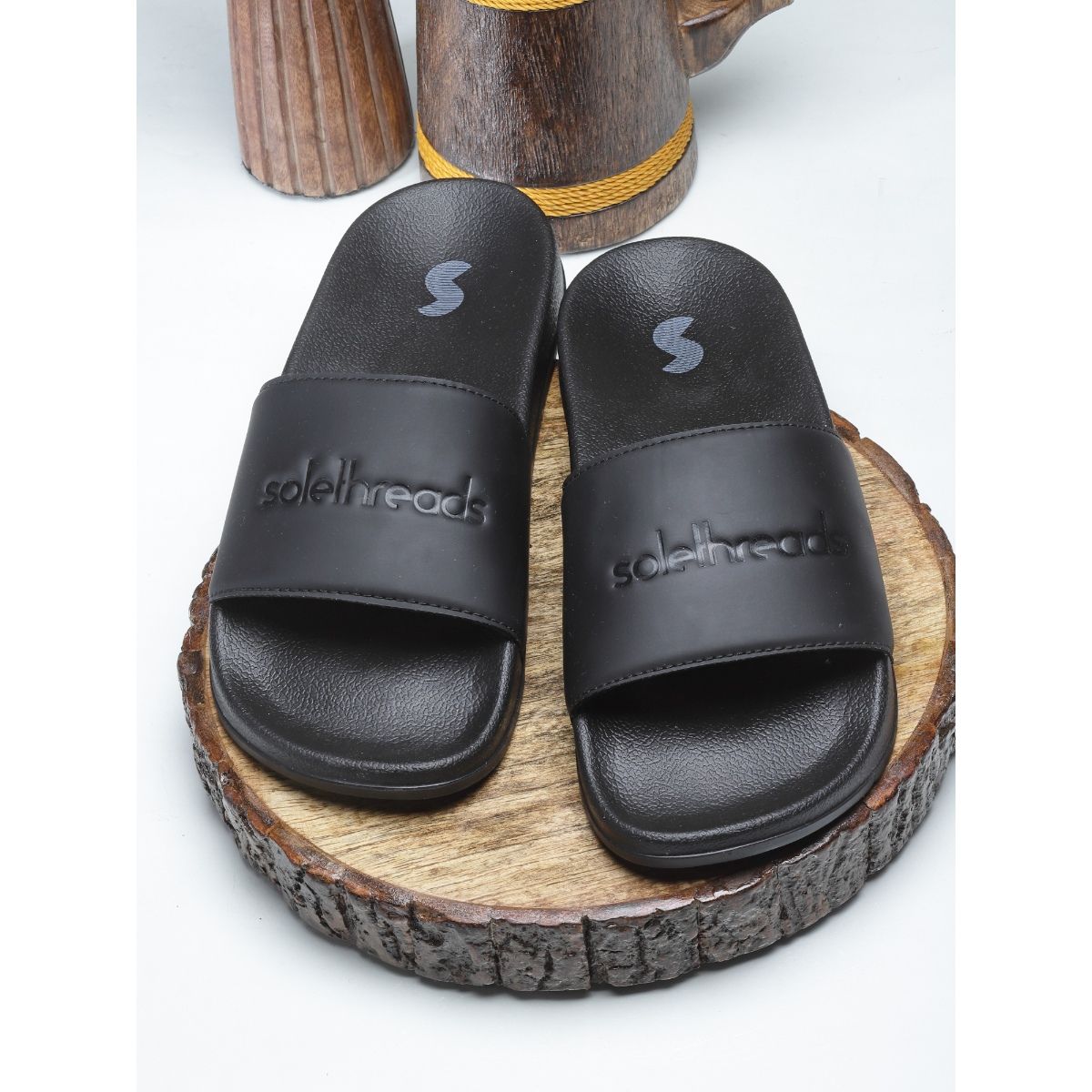 Buy SOLETHREADS Slides Supreme Black Solid Men Sliders Online