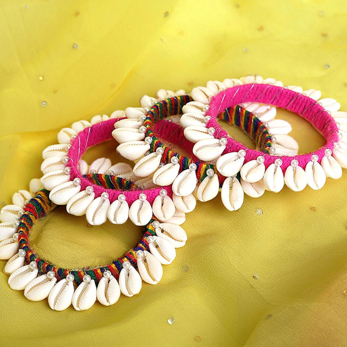 Yellow and pink on sale silk thread bangles