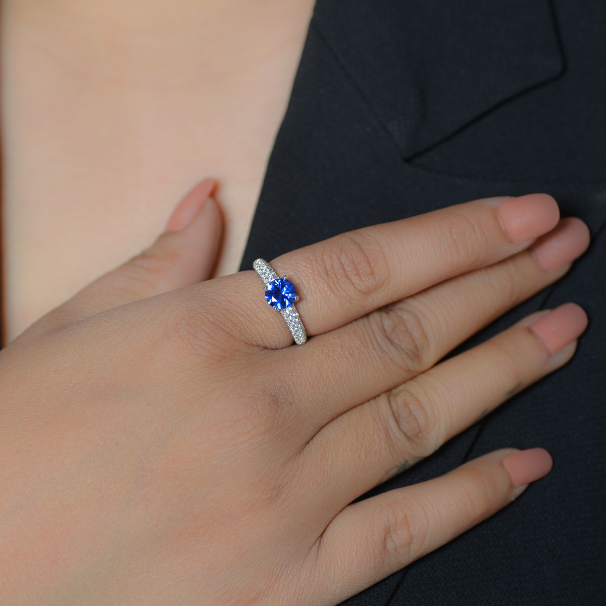 Italian 14K White Gold 1.0 Ct Blue Sapphire Diamond Engagement Ring Wedding  Ring R280-14KWGDBS | Caravaggio Jewelry