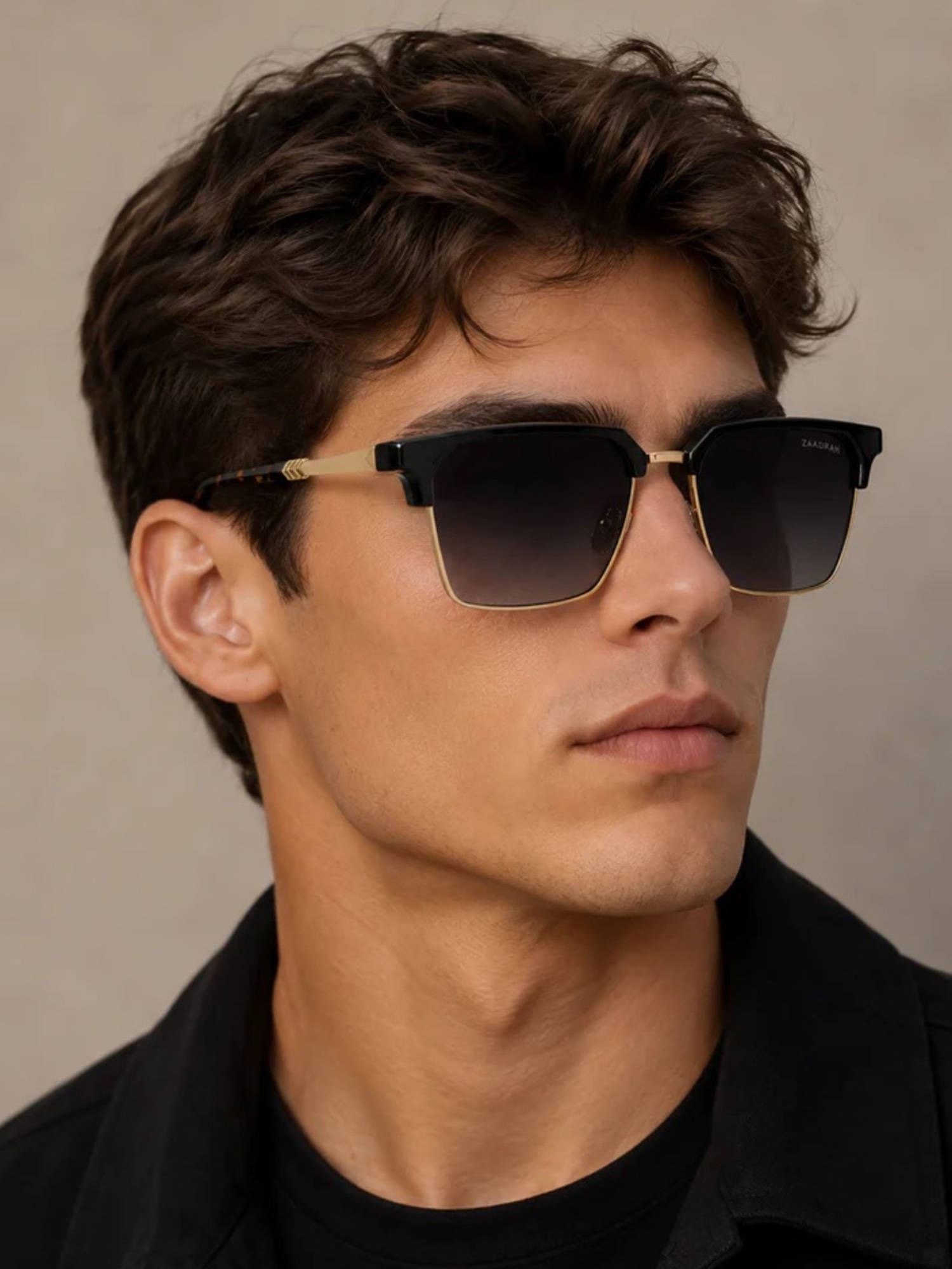 Zaadran Unisex UV Protection Grey Lens Sunglasses (Blkln Elit-Gldn Blk) (54)
