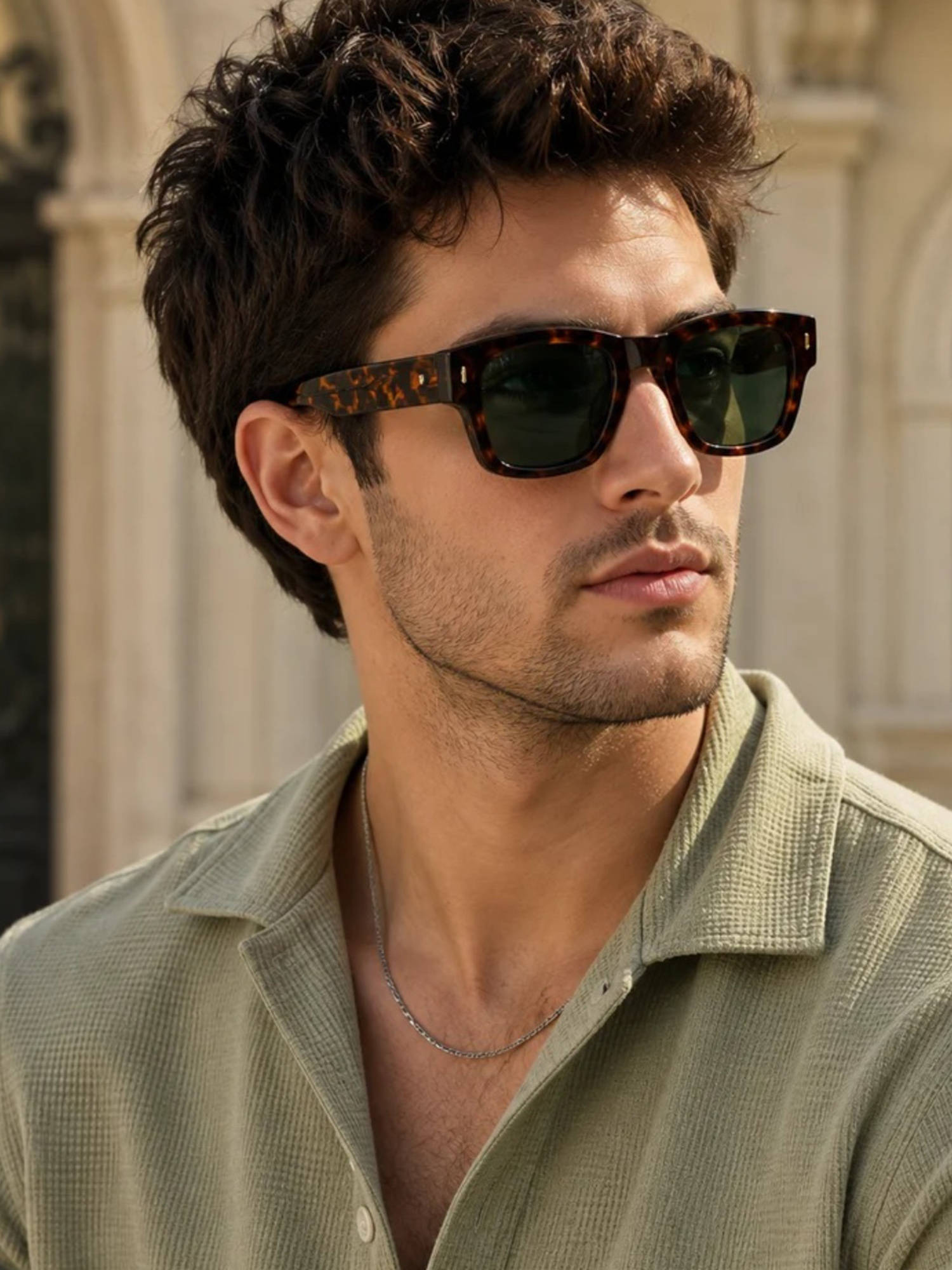 Zaadran Unisex UV Protection Green Lens Sunglasses (Octagonal-Dual T) (58)