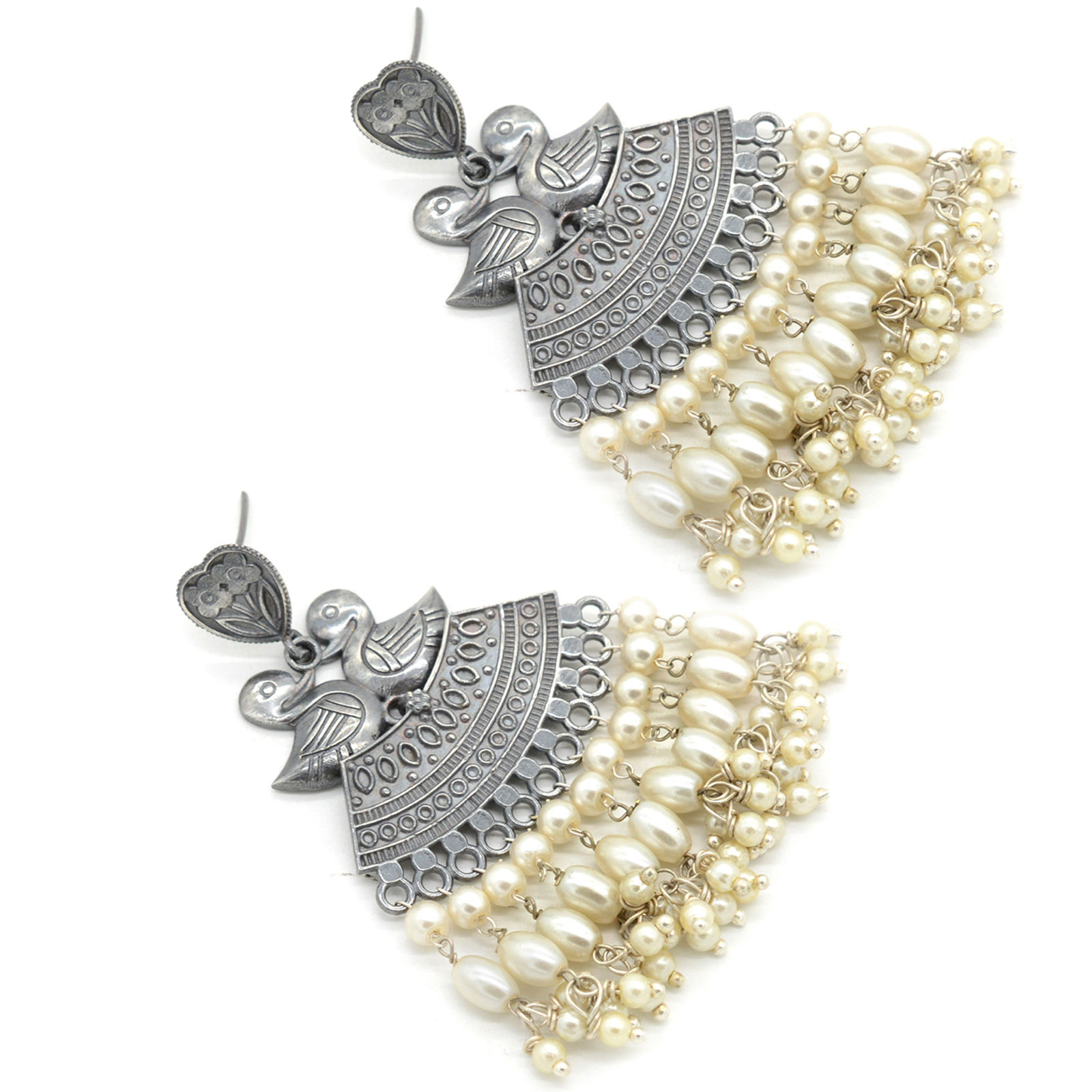 Teejh Tribe Silver Peacock Pearl Earrings Buy Teejh Tribe Silver