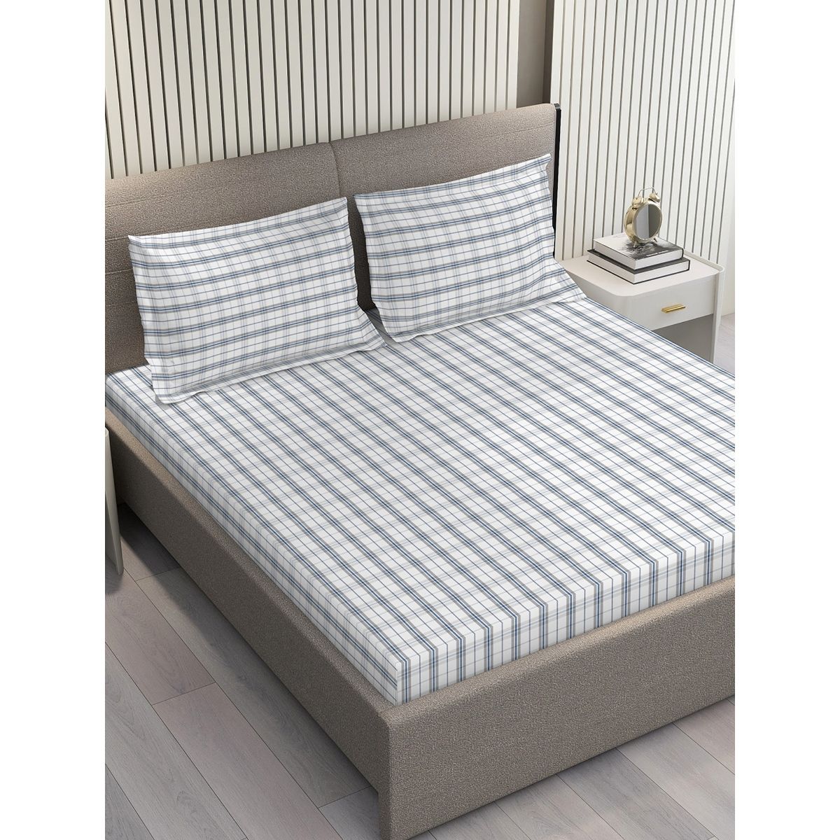 Buy Layers Emaline Collection 144 TC 100% Cotton White Striped Double ...