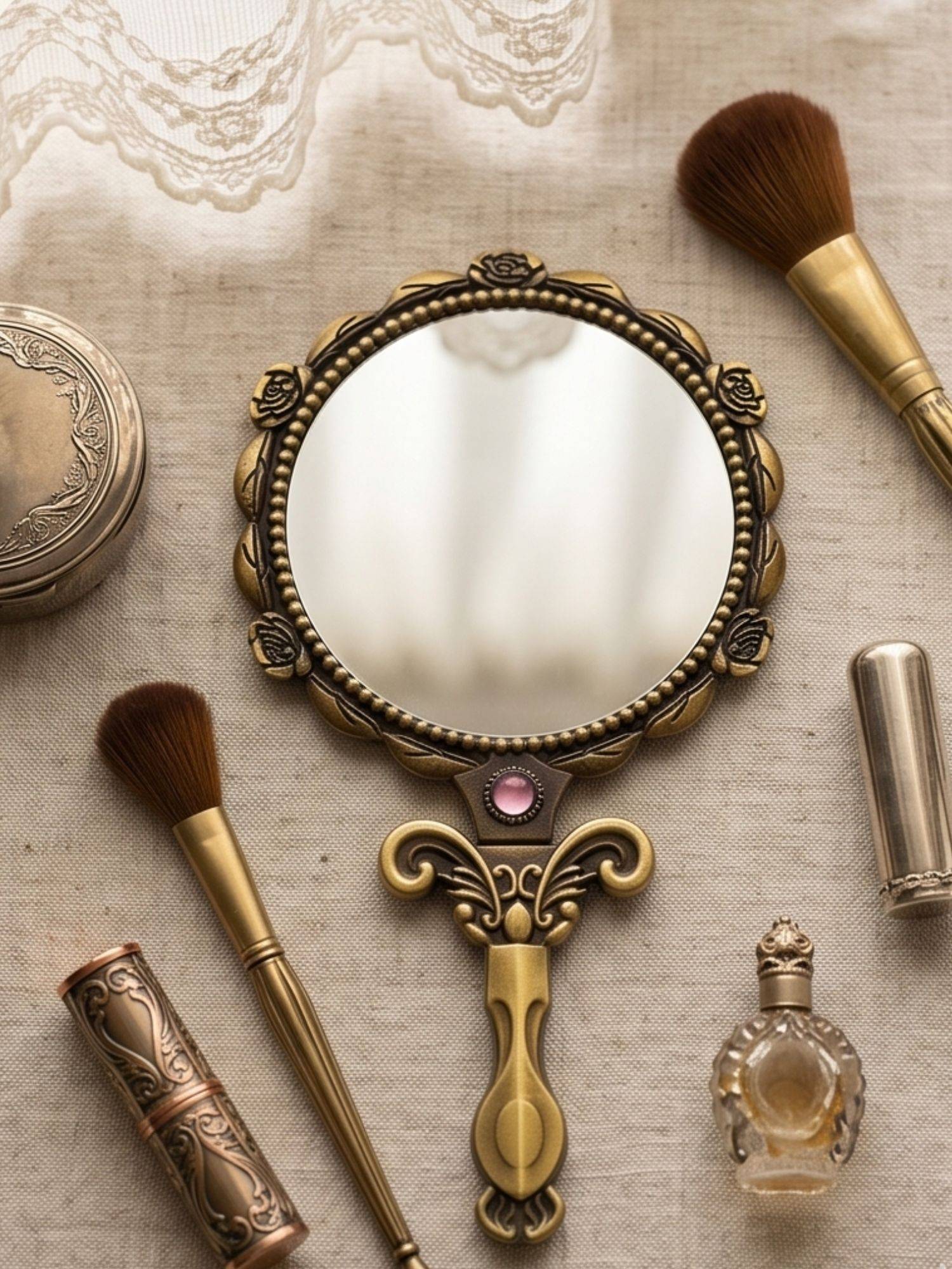 YELONA Gold Vintage Compact Portable Vanity Handheld Makeup Mirror