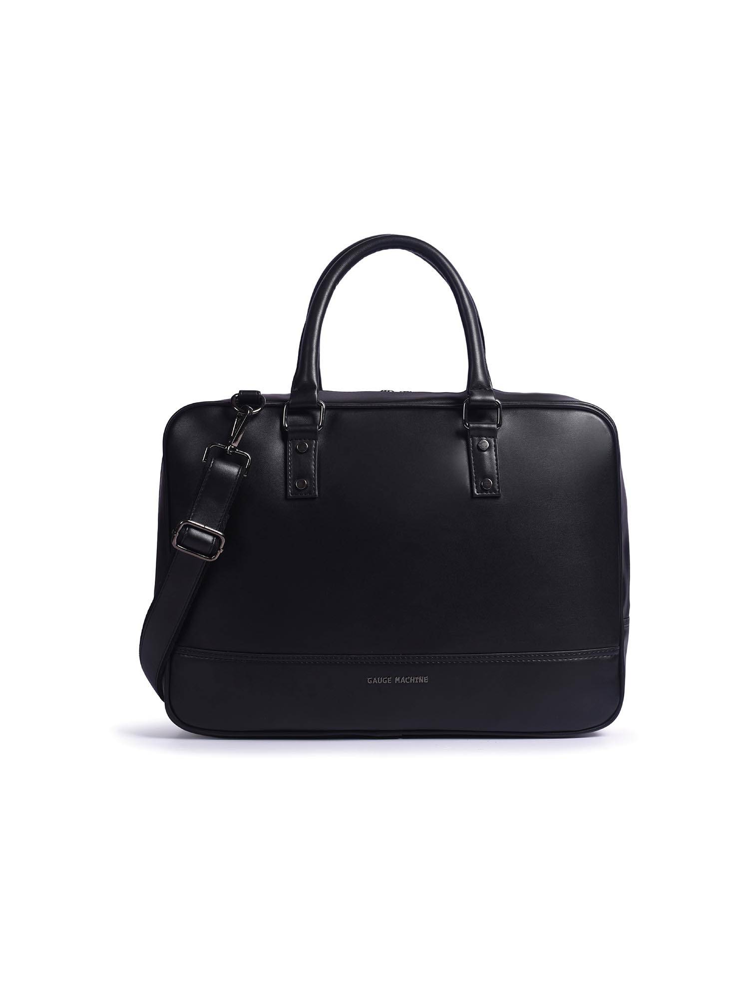 Gauge Machine Mens Blue 16 Inch Vegan Leather Laptop Bag With Detachable Strap - Black