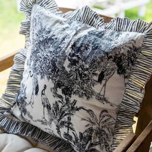 House of Ekam Black Tropical Dreams Ruffle Cushion Cover (20x20 inches)