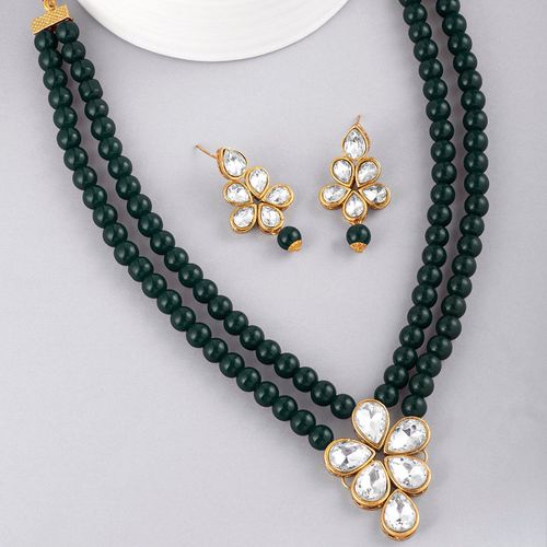 Buy Peora Gold Plated Crystal Pearl Long Necklace Drop Earrings