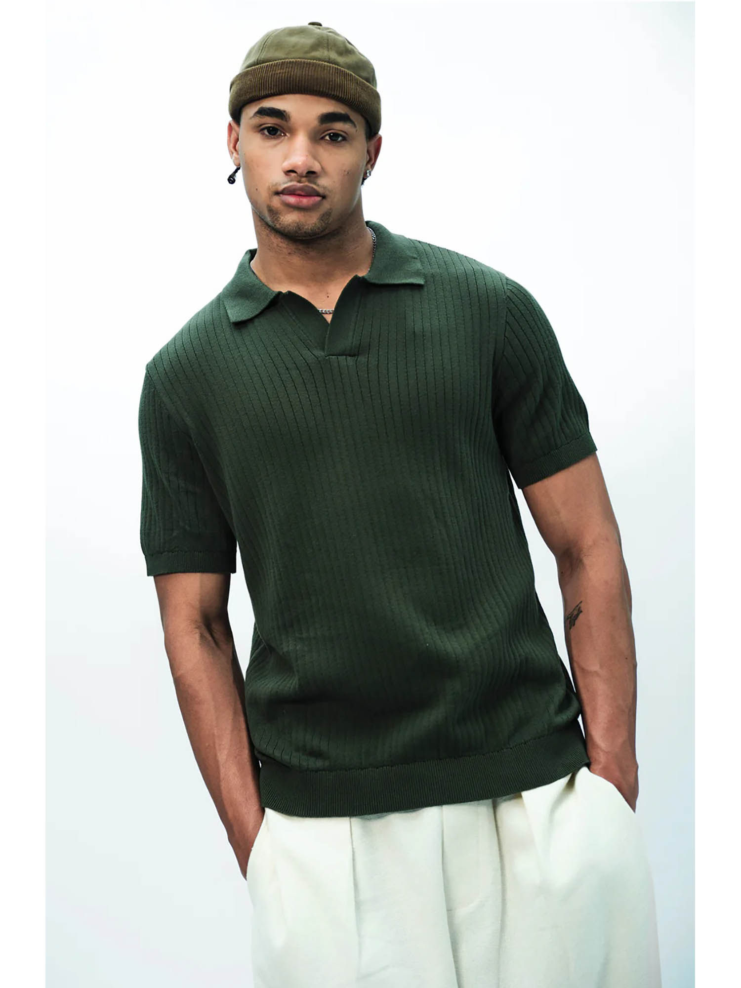 Buy Bonkers Corner Olive Knit Polo T-shirt Online