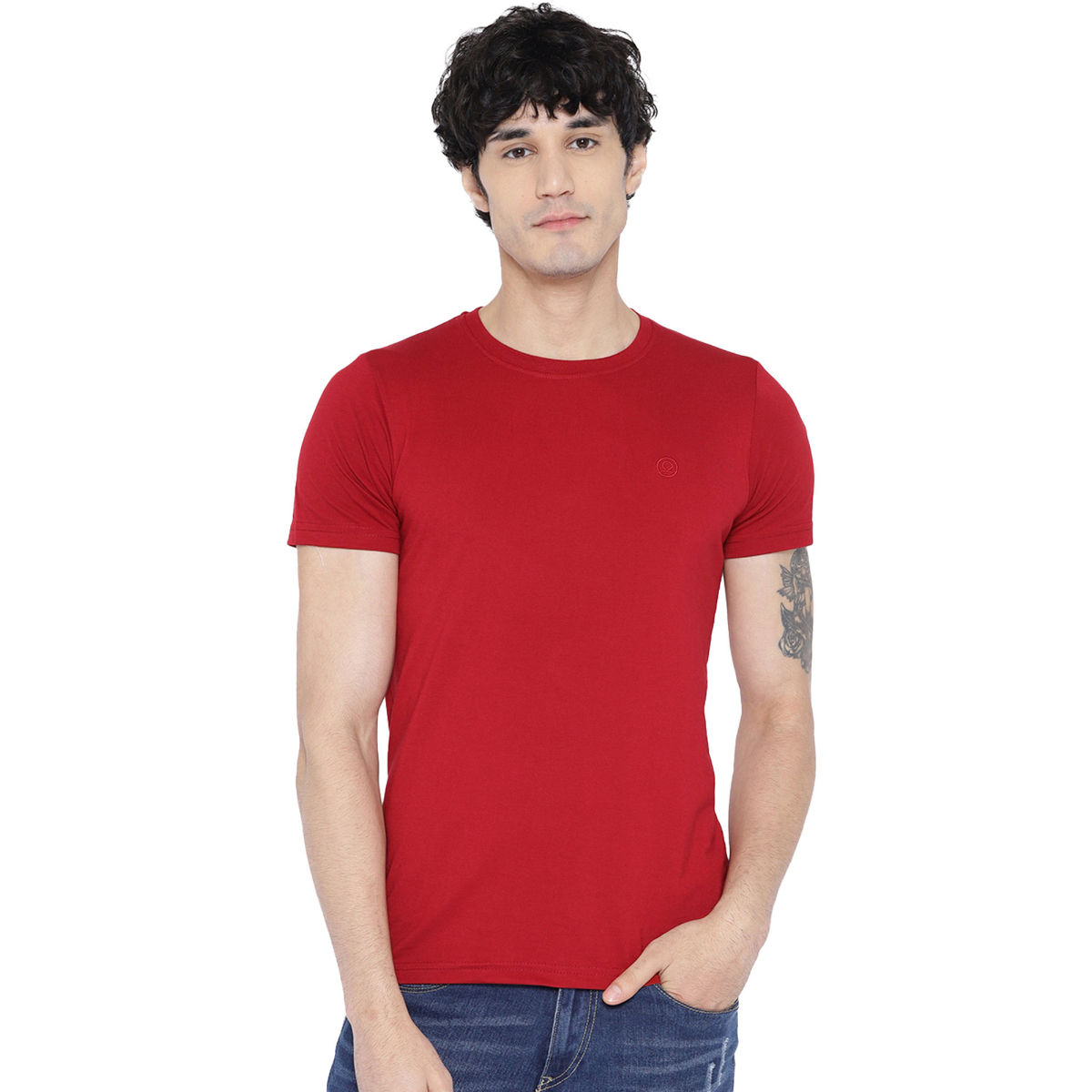CHKOKKO Red Round Neck T-Shirt (M)