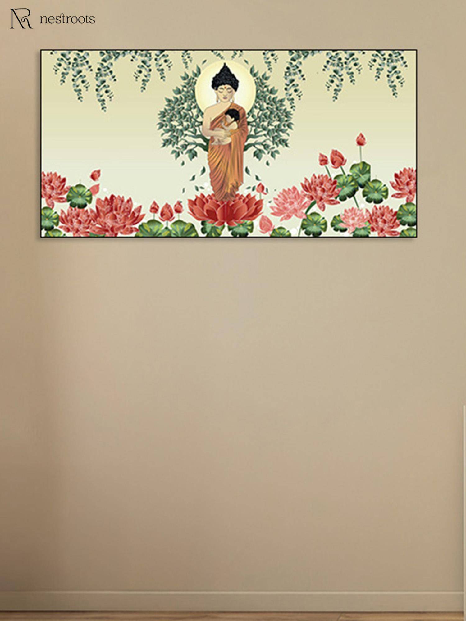 Nestroots Buddha Symbolized Naturing and Care Canvas Wall Painting
