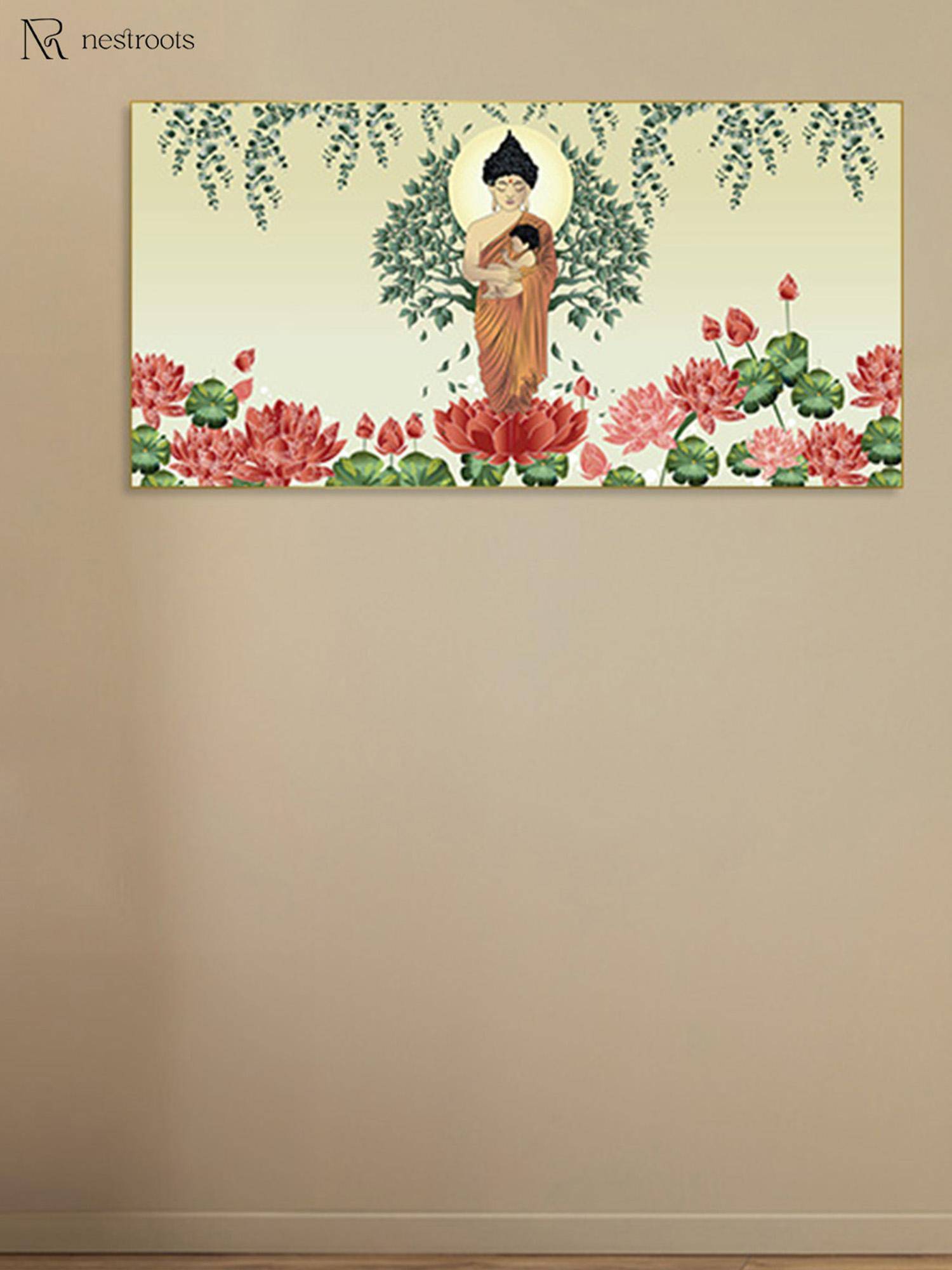 Nestroots Buddha Symbolized Naturing and Care Canvas Wall Painting
