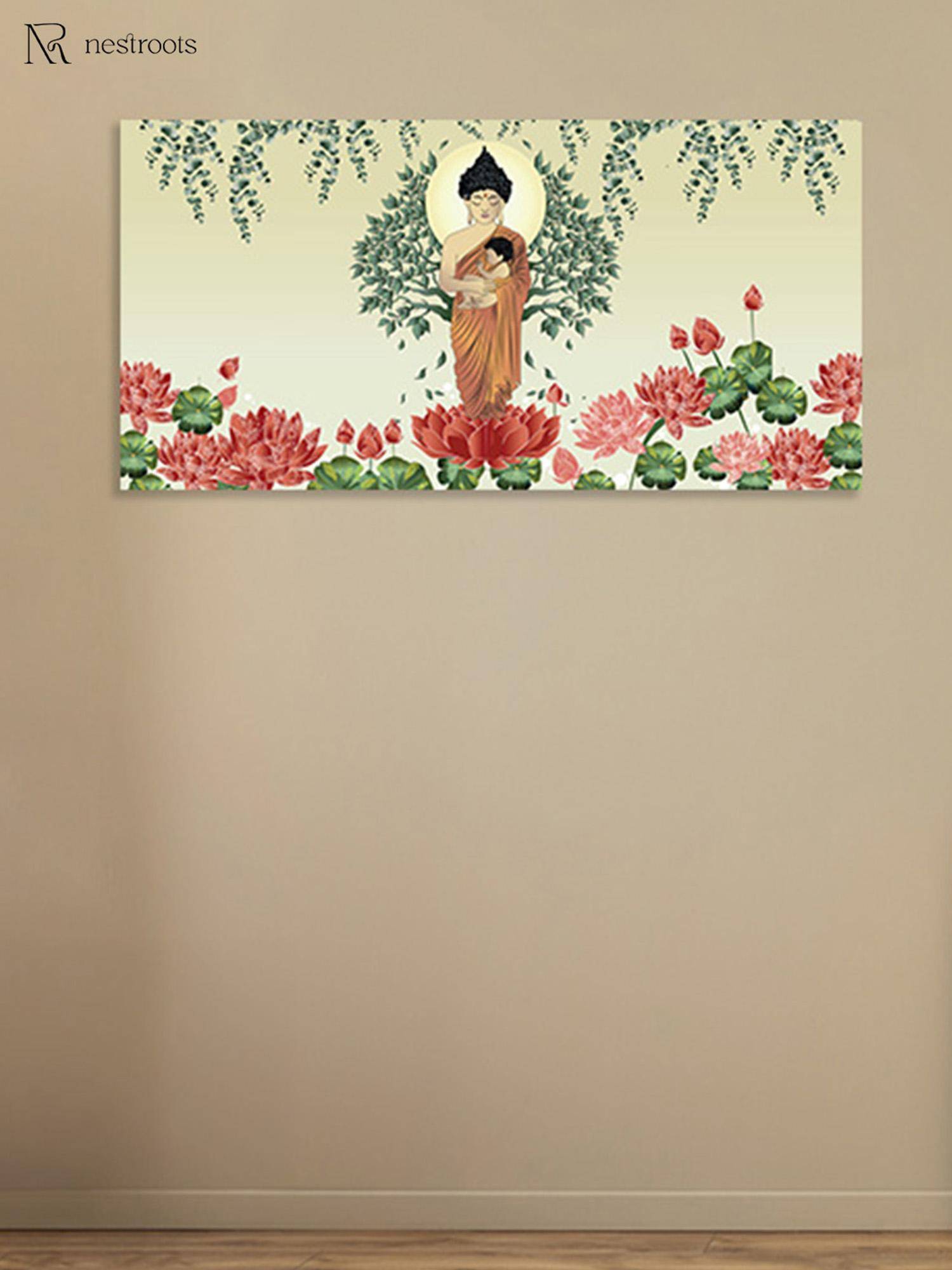 Nestroots Buddha Symbolized Naturing and Care Canvas Wall Painting