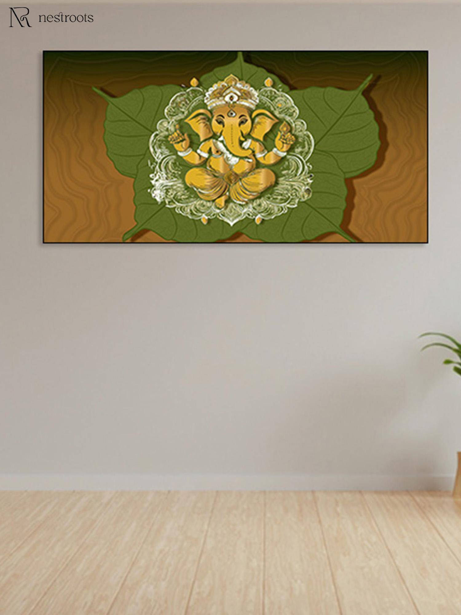 Nestroots Divine Ganesha On Peepal Leaf Care Canvas Wall Painting