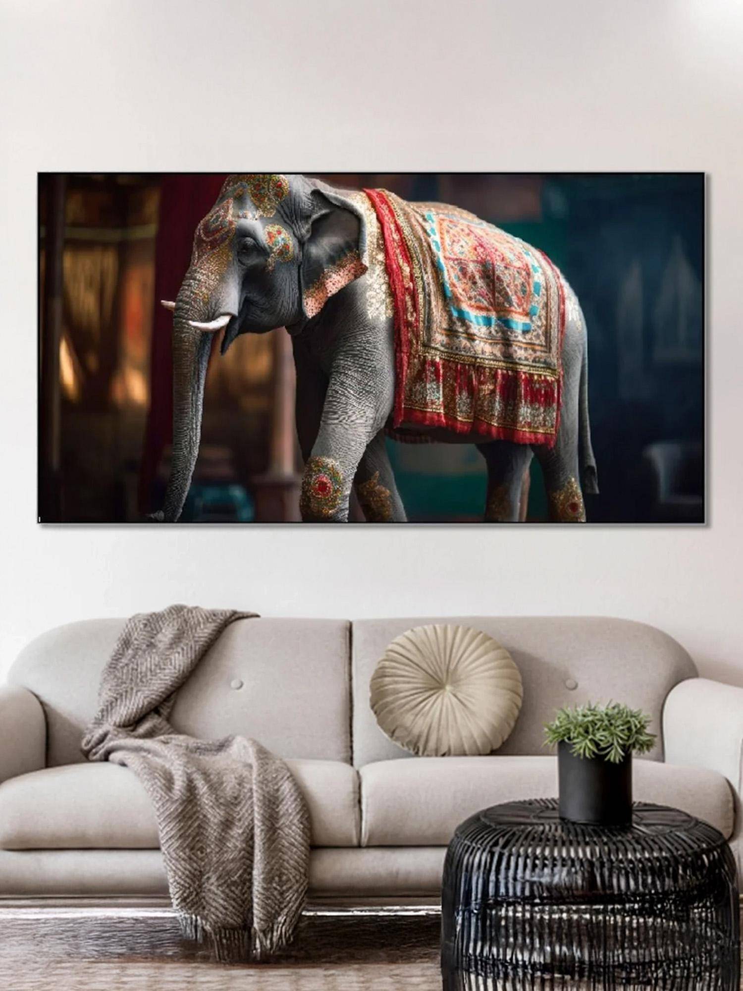 Nestroots Colourful Elephant with Vibrant Blanket Wall Painting