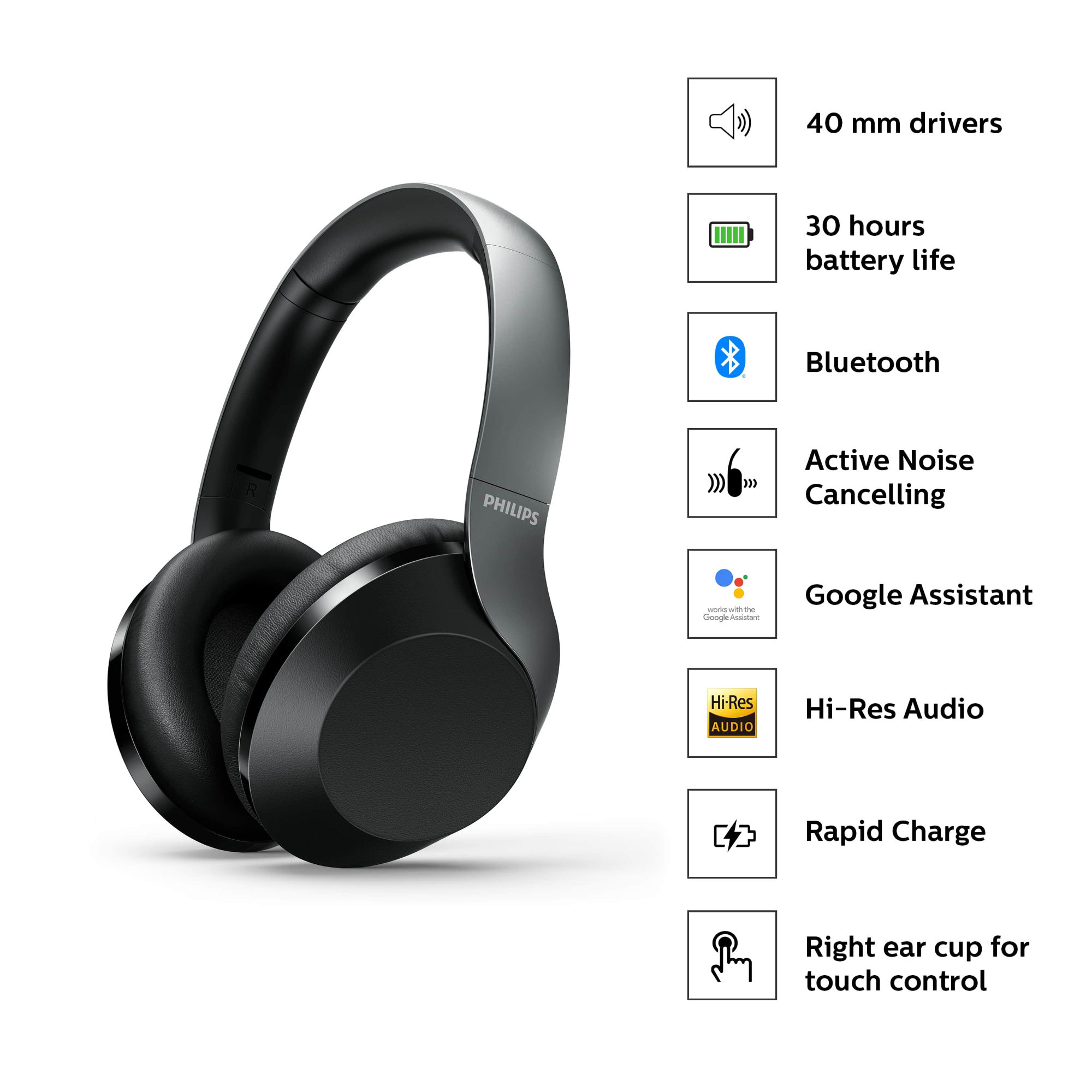 Philips Audio Performance TAPH805BK Hi-Res Over-Ear Bluetooth ...