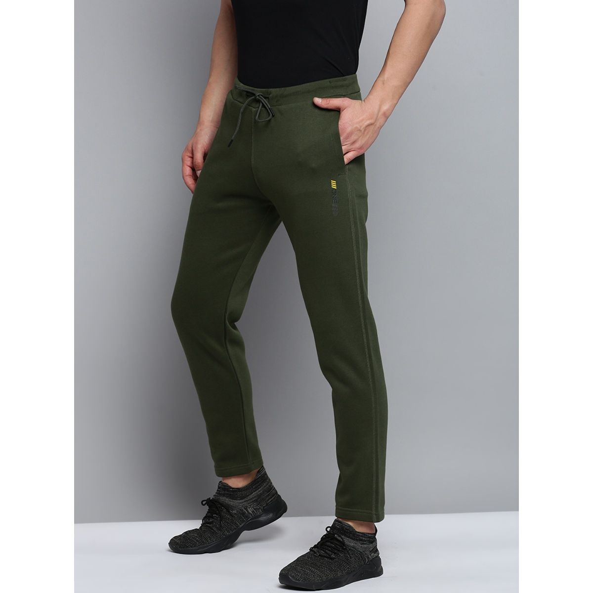 Buy SHOWOFF Mens Solid Olive Relaxed Fit Regular Track Pant Online