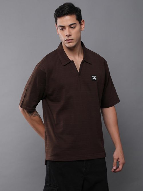 Difference of Opinion Mens Oversized Brown Polo T-Shirt