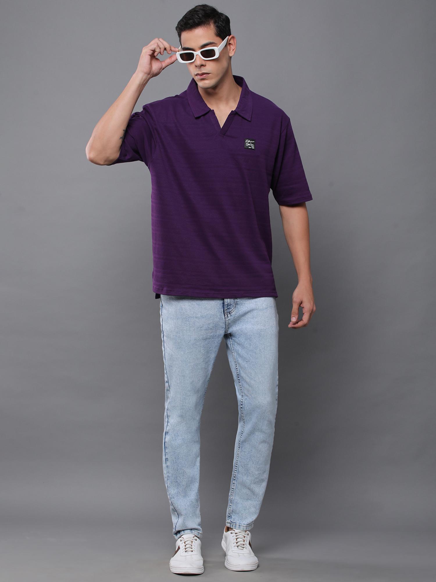 Buy Difference of Opinion Mens Oversized Purple Polo T-Shirt Online
