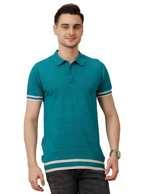 Buy Linen Club Mens Linen Cotton Turquoise Blue Solid Half Sleeve