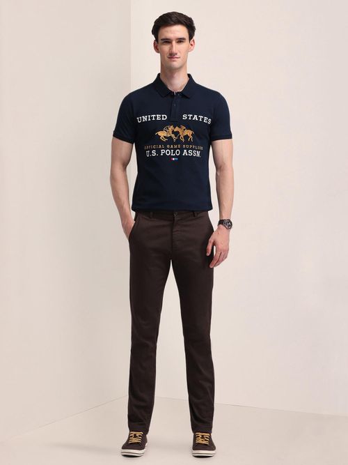 Buy POLO Mens Navy Blue Typography Polo T-Shirt Online