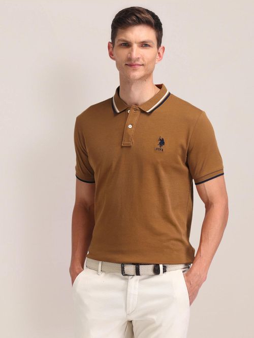 POLO Mens Brown Solid/Plain Polo T-Shirt - Main Image