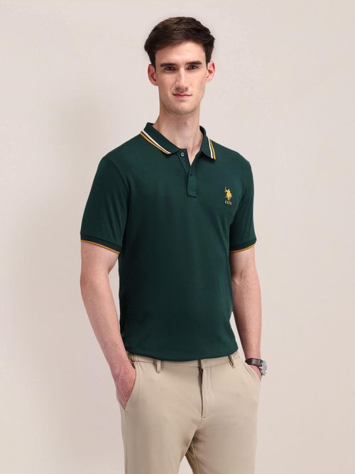 POLO Mens Green Solid/Plain T-Shirt