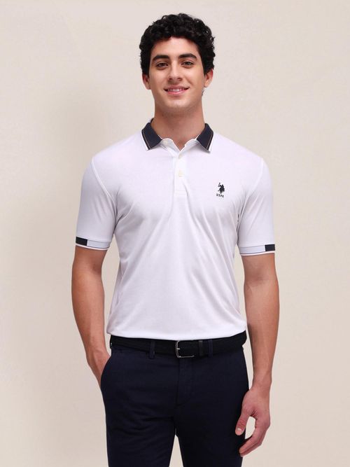 POLO Mens White Solid/Plain Polo T-Shirt