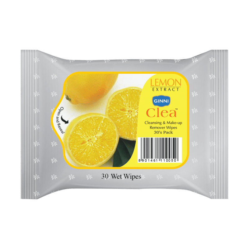 Ginni Clea Cleansing & Makeup Remover Wet Wipes - Lemon (30 Wipes)
