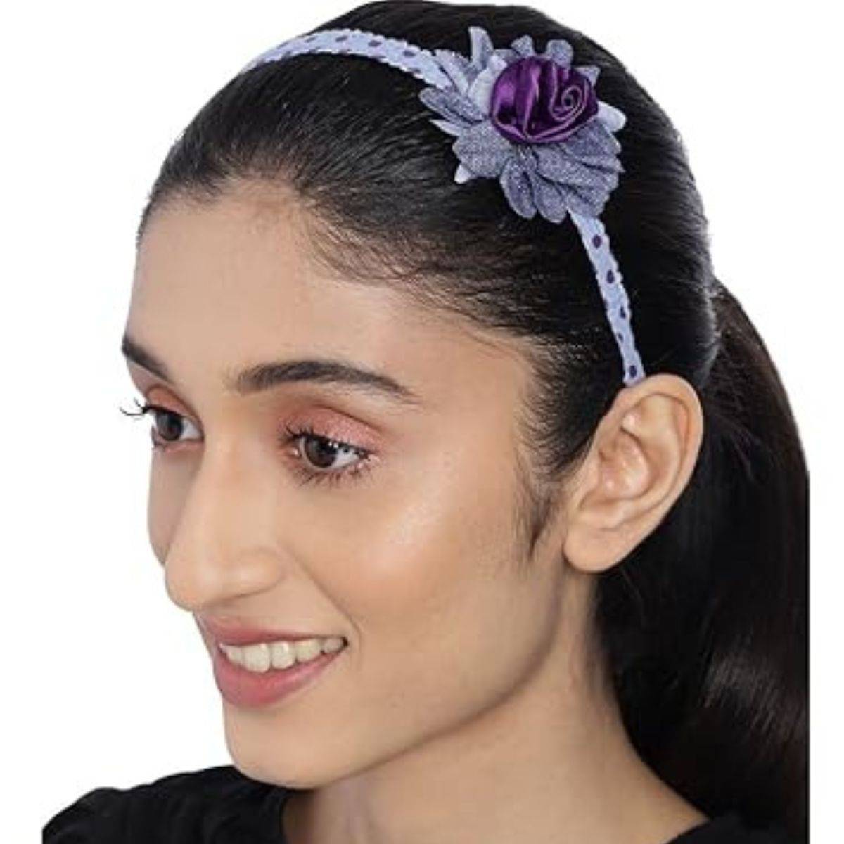 Accessher Casual Wear Floral Hairband With Polka Dots
