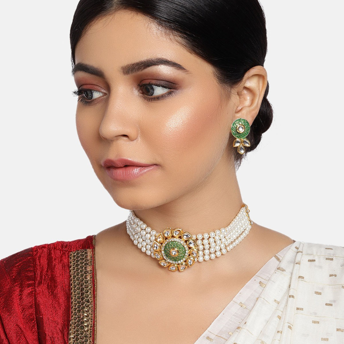 Zaveri Pearls Enamelling Green 