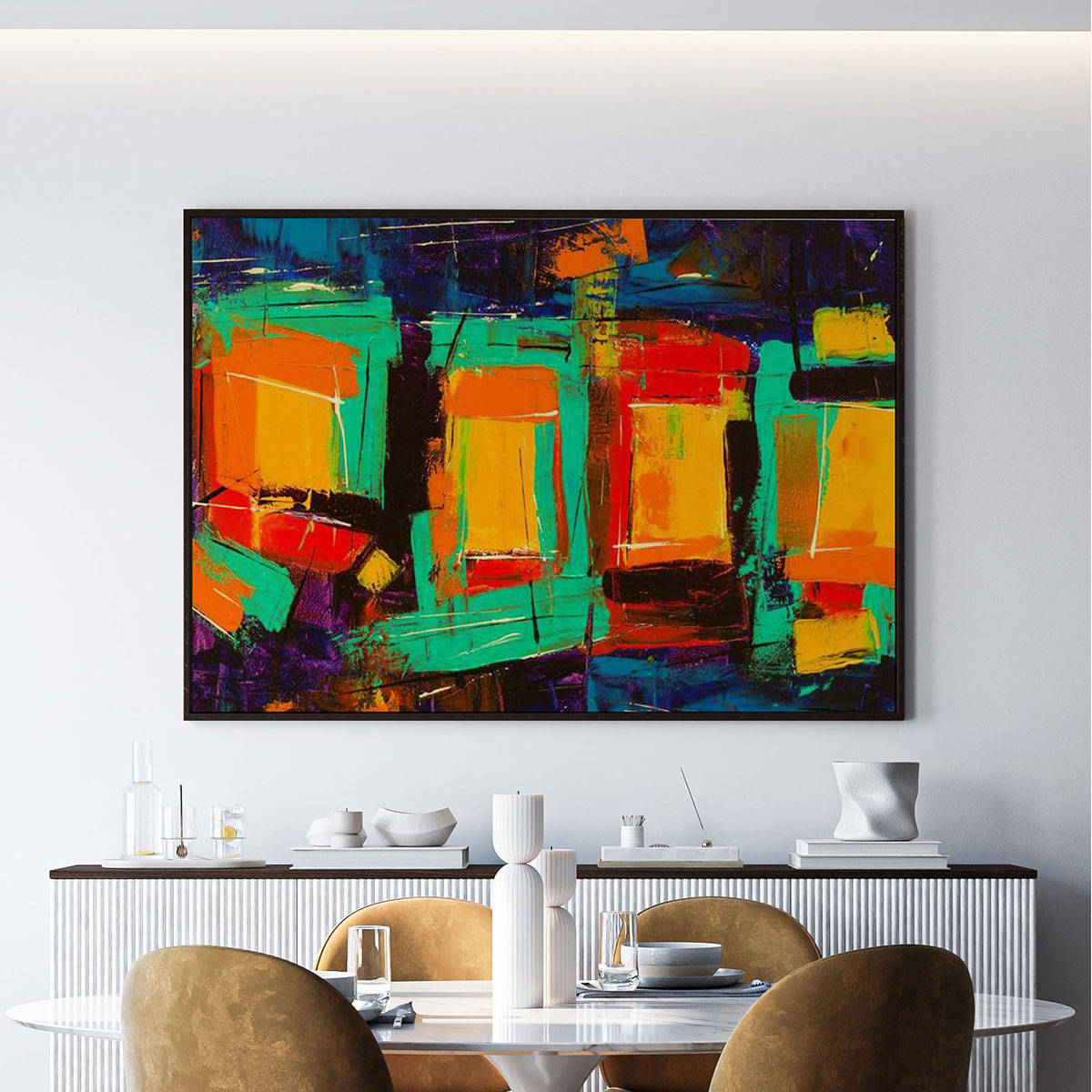 ARTCREST Amalgamation Of Colors Abstract Painting Black Box Framed Canvas